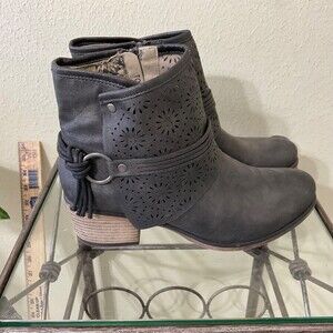 Corky's Tootsie women 10 Western Round Toe Ankle Harness Boots Gray side zips